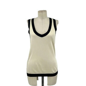 Carolina Herrera Cream‎ Silk Black Rib Trim Tank Top Size Small